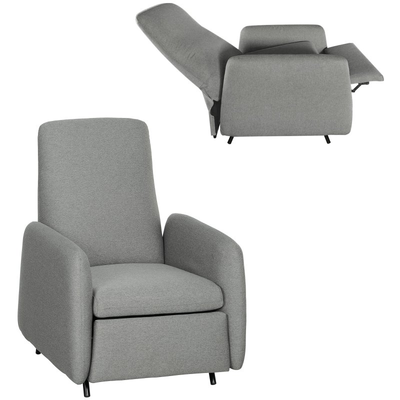 HOMCOM Push Back Recliner Armchair, Fabric High Back Reclining Chair with Adjustable Leg Rest and Pocket Spring Seat for Living Room, Bedroom, Home Office, Grey