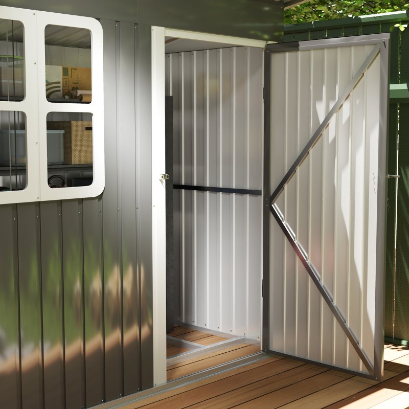 Outsunny 7 x 4ft Storage Shed Galvanised Steel Garden Shed, Metal Shed with Foundation Kit, Window, Lockable Wide Door and Air Vents for Outdoor Patio, Dark Grey