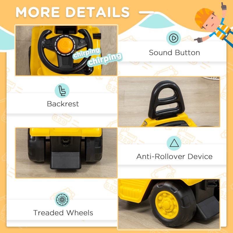 HOMCOM Kids Ride on Forklift Truck w/ Fork and Tray, Ride On Tractor w/ Under Seat Storage, Treaded Wheels, No Power Design, for 3-4 Years Old