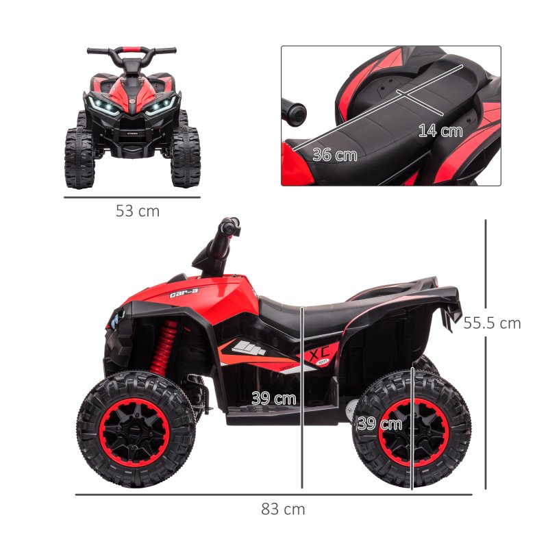 HOMCOM 12V Electric Quad Bike for Kids Ride On Car All Terrain Vehicle Toy, with Forward Reverse Functions, LED Headlights, Music, for Ages 3-5 Years - Red