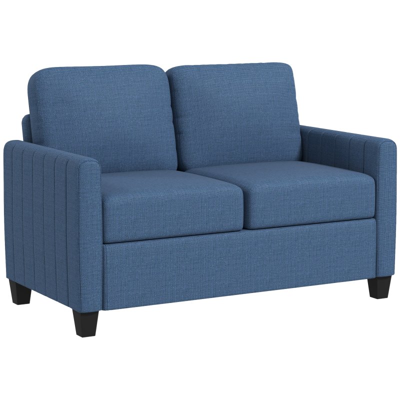 HOMCOM 2 Seater Sofa, Channel Tufted Modern Fabric Couch, Comfy Upholstered Small Sofa Loveseat with Spring Cushion, Back Pillow, for Living Room, Bedroom, Office