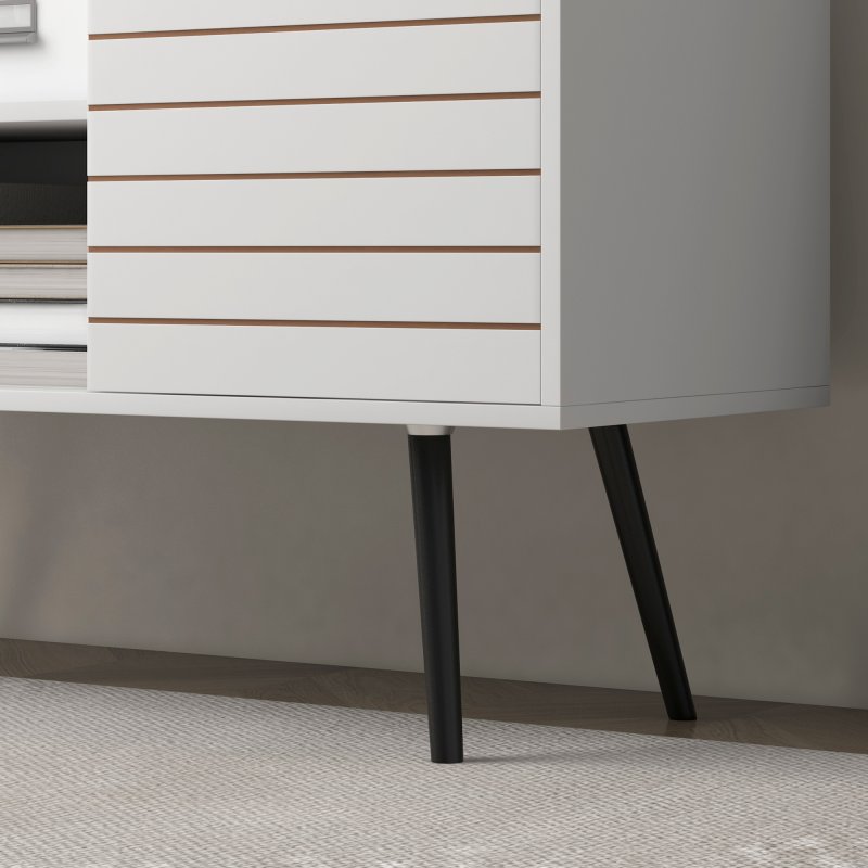 HOMCOM TV Stand Cabinet for  TVs, TV Unit with Open Shelves, Soft-close Door and Cable Holes, Entertainment Unit for Living Room