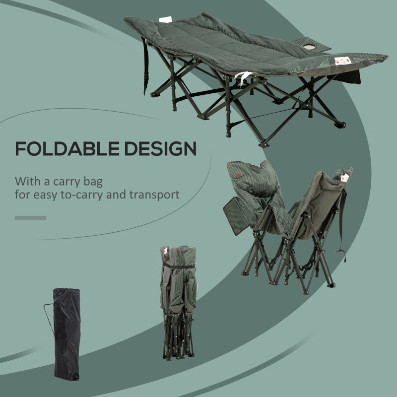 Outsunny Camping Bed for Adults, Single Folding Camp Bed, Padded Portable Camping Cot for Sleeping, with Carry Bag, Side Pocket and Cup Holder for Outdoor, Travel, Fishing, Grey