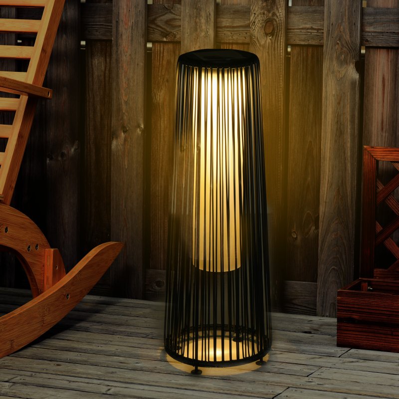 Outsunny Garden Rattan Lamp, 61 cm Tall Solar Rattan Floor Lamp, Solar Garden Light with Auto On/Off LED Light, IP44 Waterproof for Outdoor, Porch, Pathway, Terrace, Black