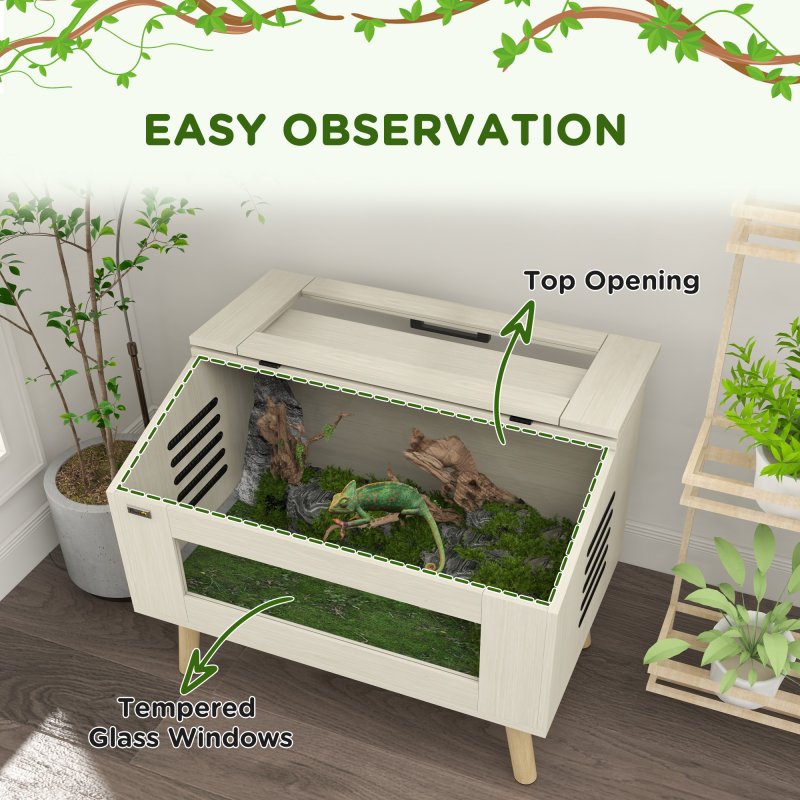 PawHut 111L Reptile Vivarium Terrarium with Tempered Glass Windows, Openable Top for Snake Lizards, Horned Frogs, Chameleons, Hamsters, Gerbils, 80 x 50 x 60cm