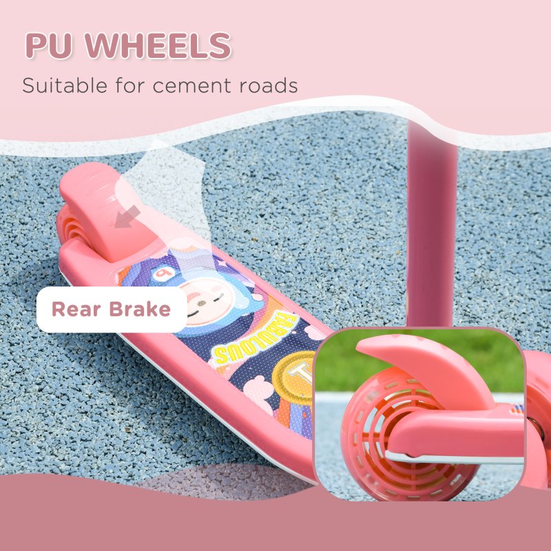 AIYAPLAY Kids Scooter, 3 Wheel Scooter for Toddlers Ages 2-6, with 3-level Adjustable Height, LED Light, TPE Handlebar, Kick Scooter for Boys and Girls, Pink
