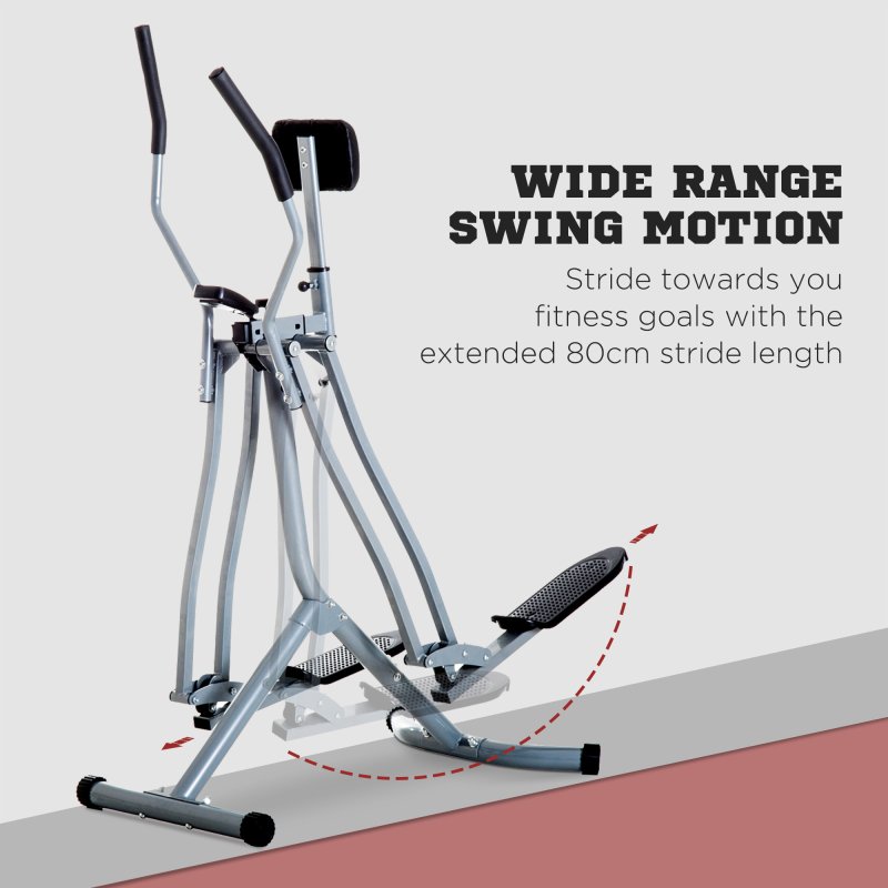 HOMCOM Upright Elliptical Cross Trainer, Air Walker with LCD Monitor for Aerobic Exercise, Cross Trainers Exercise Machines for Home, 110kg Capacity, 96 x 60 x 152cm, Grey