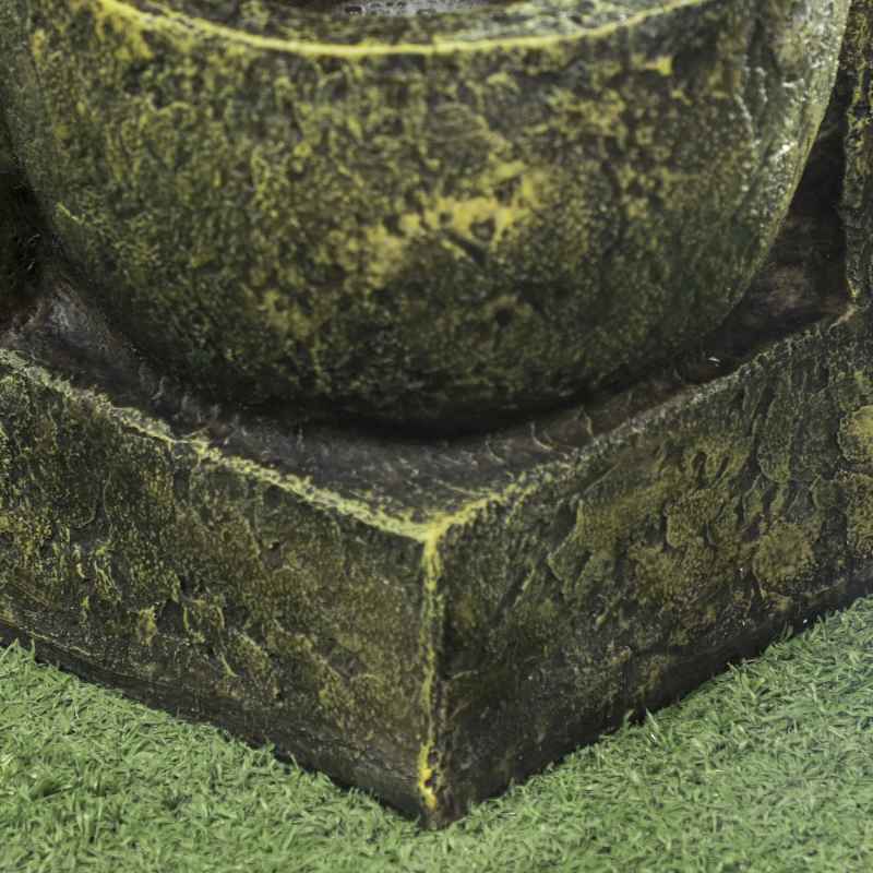 Outsunny Outdoor Garden Water Feature with 4-Tier Stacked Stone Look Bowls, Patio Cascading Waterfall Fountain, Adjustable Flow, Rustic Decor, Black and Yellow