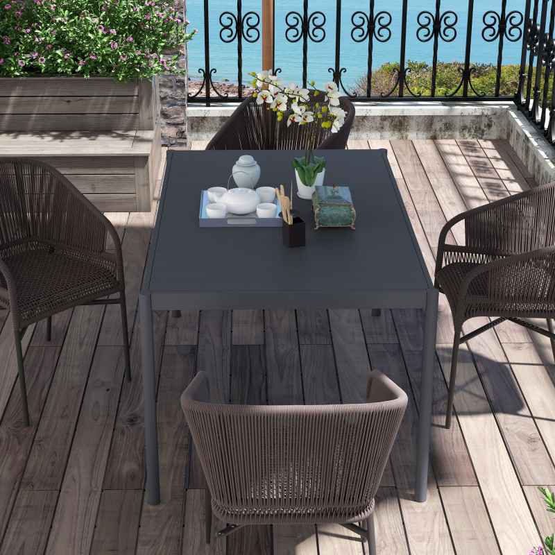 Outsunny 145cm Garden Table, Rectangle Outdoor Dining Table for 6 People, with Steel Legs and Slatted Aluminium Top, for Balcony, Lawn, Dark Grey