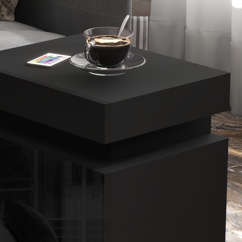 HOMCOM High Gloss Front Bedside Table, Nightstand with RGB LED Light and 2 Drawers, Chest of Drawers for Bedroom, Living Room, Black