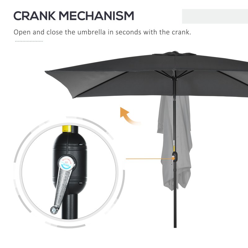 Outsunny 3x2m Patio Parasol Garden Umbrellas Canopy with Aluminium Tilt Crank Rectangular Sun Shade Steel, Black