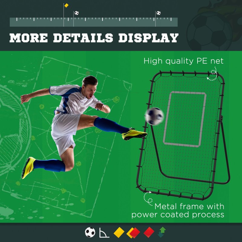 HOMCOM Foldable Football Rebounder Net, Large Football Goal Training Aid Soccer Kickback Target Zone Goal Play Adjustable Angles for  Kids & Adult Black