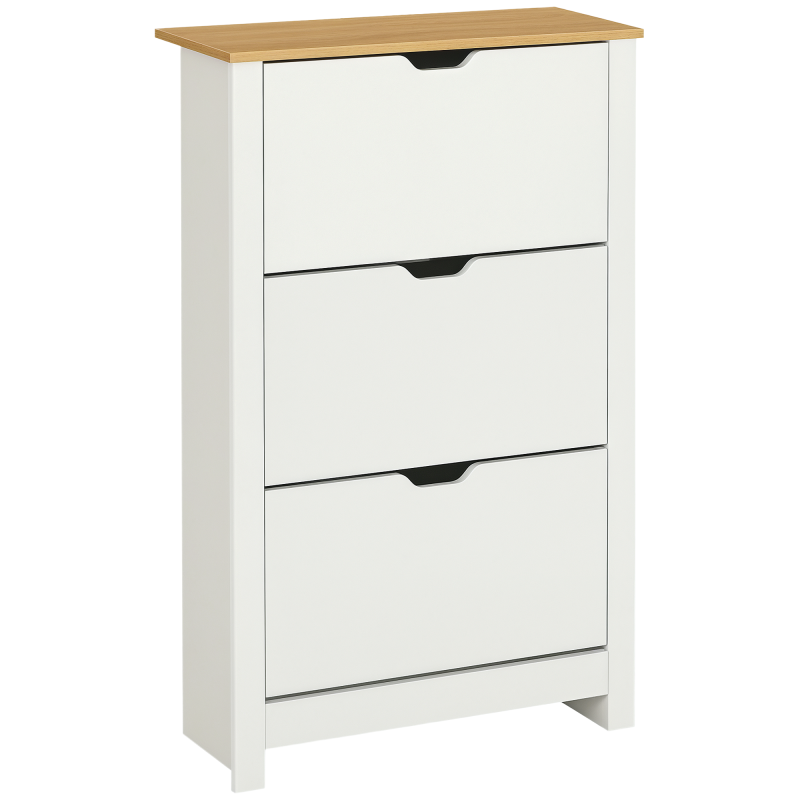 HOMCOM Narrow Shoe Cabinet, Space Saving Shoe Storage Cabinet with 3 Flip Drawers and Adjustable Shelves for 18 Pairs of Shoes for Hallways and Living Room, White