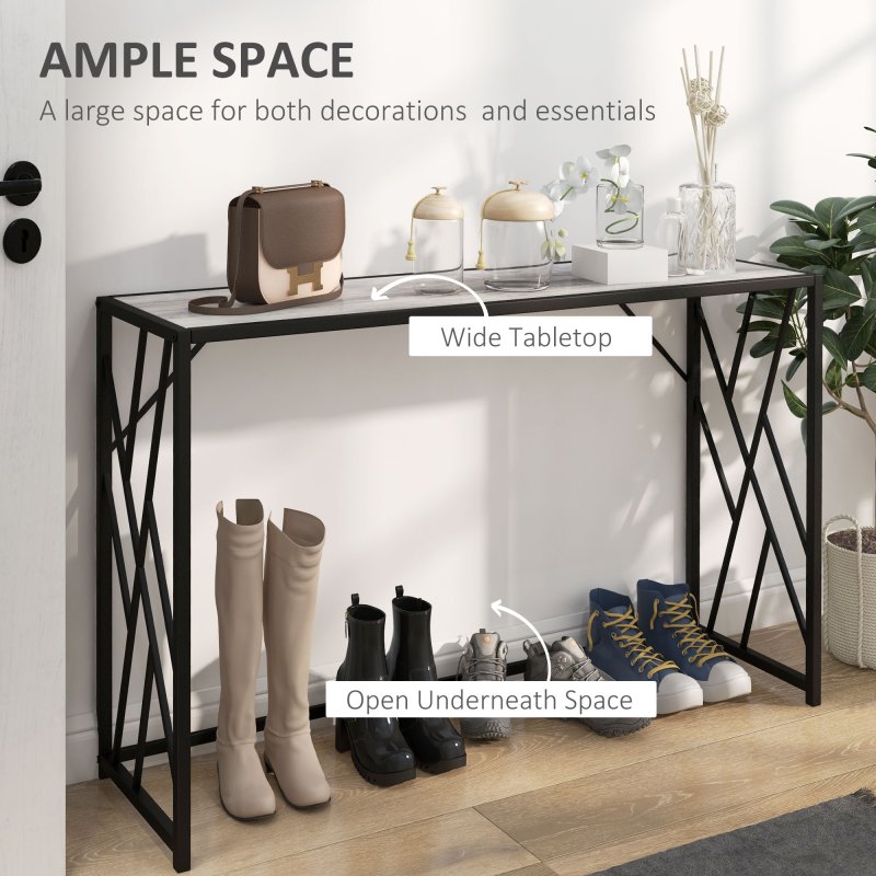 HOMCOM Console Table, Industrial Sofa Table with Metal Frame for Living Room, Hallway, 120cm, Grey