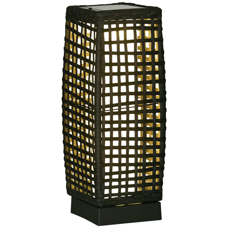 Outsunny Outdoor Rattan Solar Lantern, Brushed PE Wicker Patio Garden Lantern wtih Auto On/Off Solar Powered LED Lights for Indoor & Outdoor Use, Porch, Yard, Lawn, Courtyard, Grey