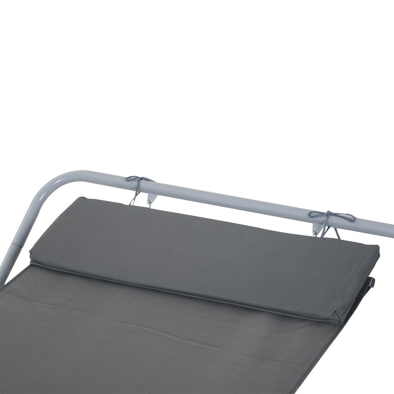Outsunny Rocking Sun Lounger, Single Garden Lounger Sunbed with Headrest Pillows, Texteline Outdoor Rocking Chair Swing Hammock Daybed with Metal Frame for Patio, Terrace, 212 x 132 x 66 cm, Grey