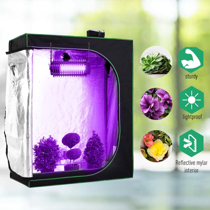 Outsunny Grow Tent Reflective Mylar Hydroponic with Adjustable Vents and Floor Tray for Indoor Plant Growing, 120 x 60 x 150 cm (47