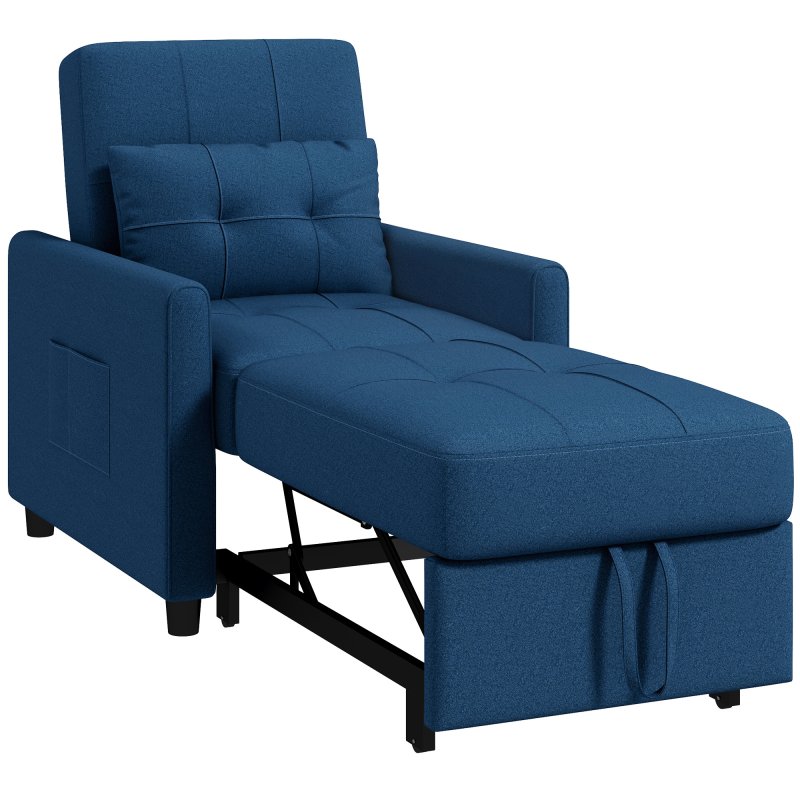 HOMCOM Compact Single Chair Bed, Pull Out Bed, Convertible Sleeper Chair with Adjustable Backrest, Pillow, Side Pockets for Home Office, Bedroom, Living Room