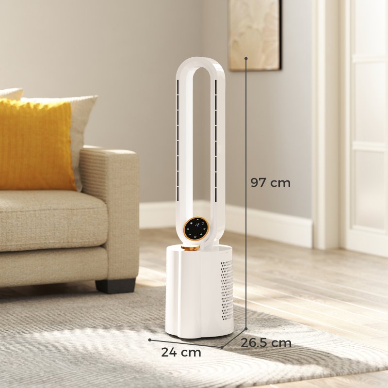 HOMCOM Bladeless Tower Fan with UV Sterilisation & Humidifier, 3-in-1 Air Cooling Fan with Oscillation, 12-Speed, Remote Control, 8H Timer, Sleep Mode, for Home Office, White