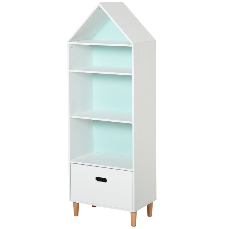 HOMCOM Kids Children Wooden Bookcase w/Drawer Bedroom Furniture Bookshelf Storage Rack Display Unit Toys Games Organisation Cabinet Pink Blue Back Panel 50 x 30 x 142 cm