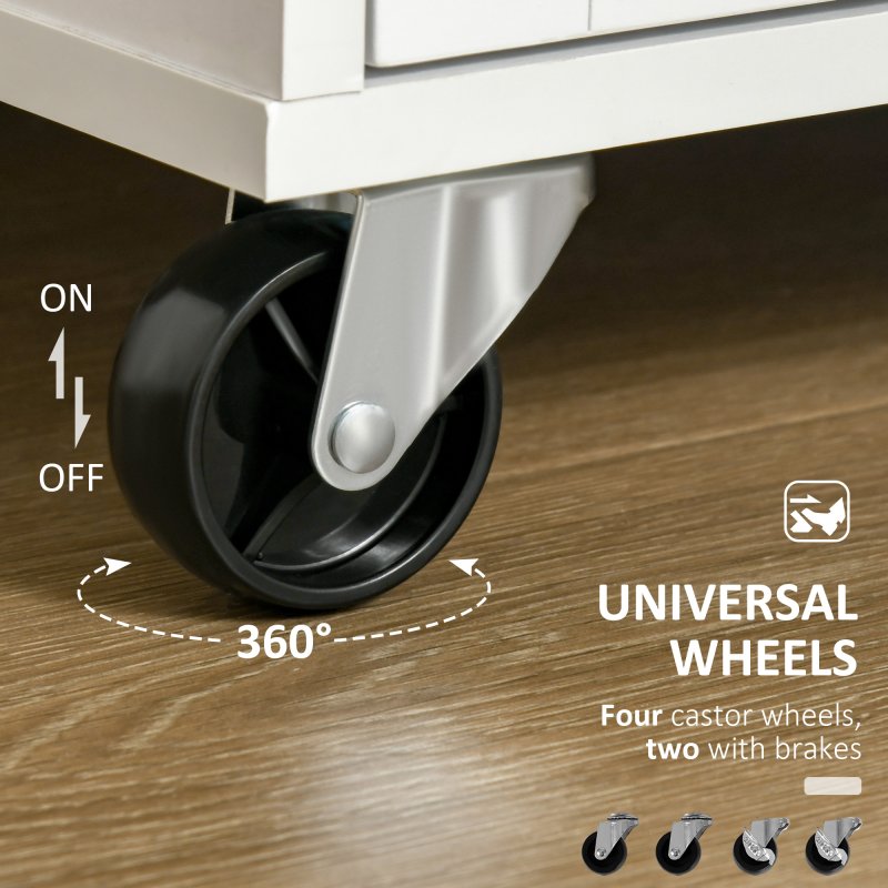 HOMCOM Kitchen Island Utility Cart, with 2 Storage Drawers & Cabinets for Dining Room, White