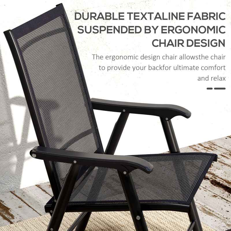 Outsunny Set of 4 Folding Garden Chairs, Metal Frame Garden Chairs Outdoor Patio Park Dining Seat with Breathable Mesh Seat, Black