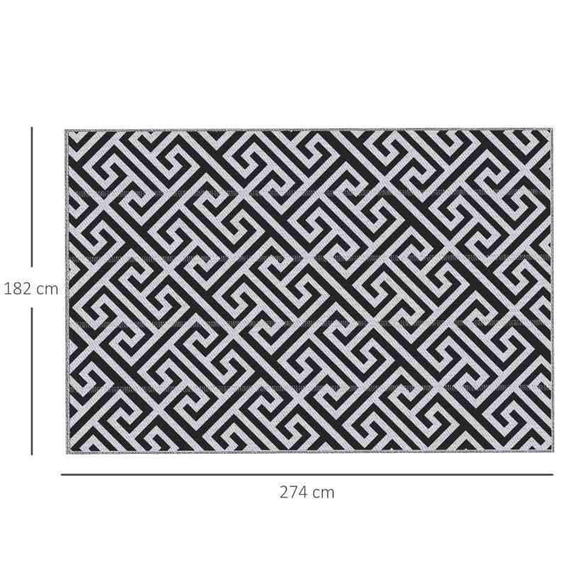 Outsunny 182 x 274 cm(6x9ft) Outdoor Rug Reversible Mat Plastic Straw Rug Portable RV Camping Mat for Garden Deck Picnic Indoor, Black & White