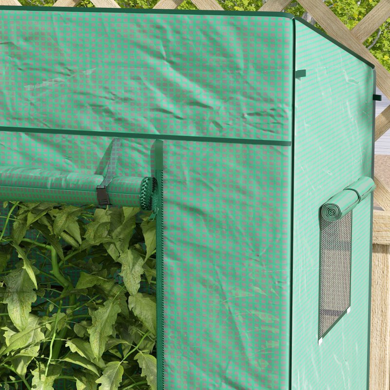Outsunny Tomato Greenhouse with Reinforced PE Cover, Walk-in Garden Growhouse with Large Roll-up Door and 2 Mesh Windows, Portable Indoor Outdoor Green House, 196L x 77W x 178Hcm, Green