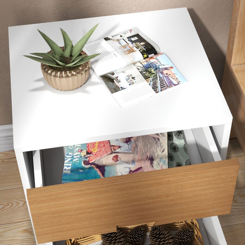 HOMCOM Bedside Table, Modern Nightstand with 2 Drawers, Small Sofa End Table with Storage and Solid Wood Legs for Bedroom, Living Room, Brown
