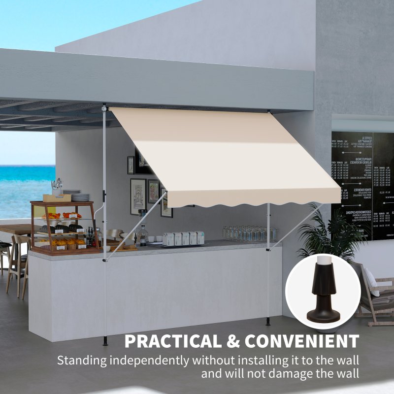 Outsunny Balcony 3 x 1.5m Manual Adjustable Awning, DIY Patio Clamp Awning Canopy, Retractable Shade Shelter Easy to Move for Balcony, Beige