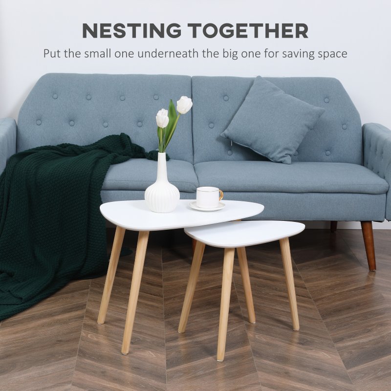 HOMCOM Nesting Coffee Table, Set of 2 Side Tables, Stacking End Tables with Solid Wood Legs, for Living Room Bedroom