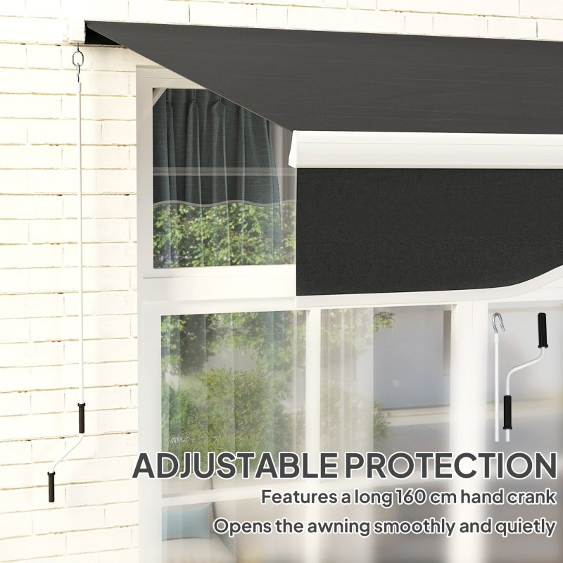 Outsunny 2.5m x 2m Retractable Awning, DIY Garden Awning Canopy, Anti-UV Sun Shade Shelter with Aluminium Frame and Crank Handle, Black