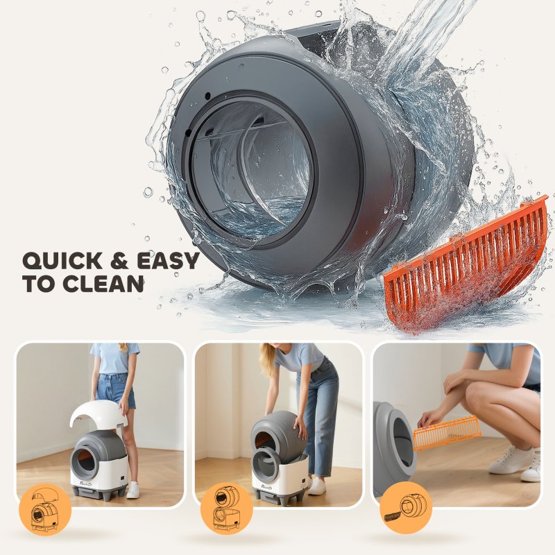 PawHut Self Cleaning Cat Litter Tray, 80L Extra Large Automatic Cat Litter Box with APP Control, Safety Protection, Odor Removal, Kitten Smart Toilet with Rubbish Bag for Multiple Kittens