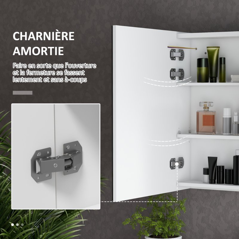 kleankin LED Lighted Bathroom Mirror Cabinet, Wall Mounted Bathroom Storage Cupboard with Adjustable Shelf, USB Powered, 90W x 15D x 70Hcm, High Gloss White