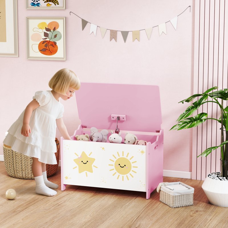 AIYAPLAY Toy Box with Lid, Toy Chest with Safety Hinges for Kids Boys Girls, Kids Storage Box for Living Room, Playroom, Nursery, Bedroom, Pink