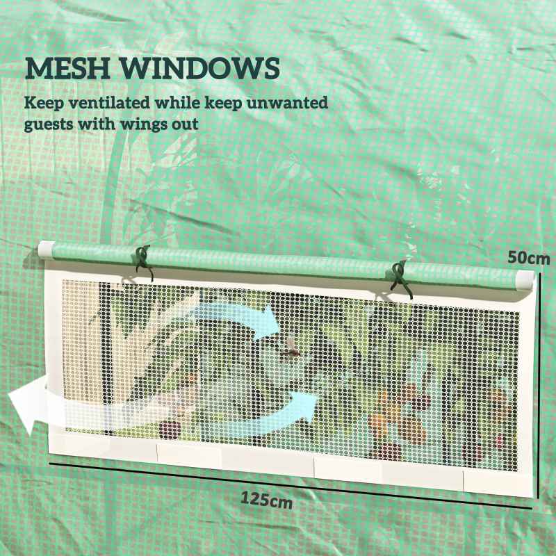 Outsunny 3 x 2 x 2m Polytunnel Greenhouse with Doors and Mesh Windows, Walk-in Grow House Tent with UV-resistant PE Cover and Steel Frame, Green
