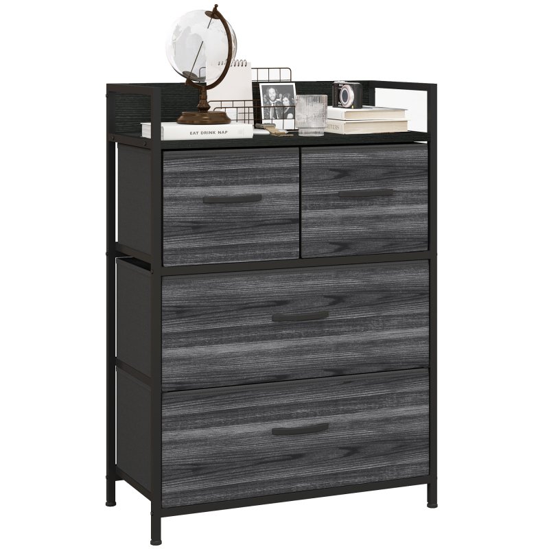 HOMCOM Bedroom Chest of Drawers, Fabric Dresser with 4 Drawers, Storage Organiser Unit with Open Shelf and Metal Frame for Living Room, Entryway