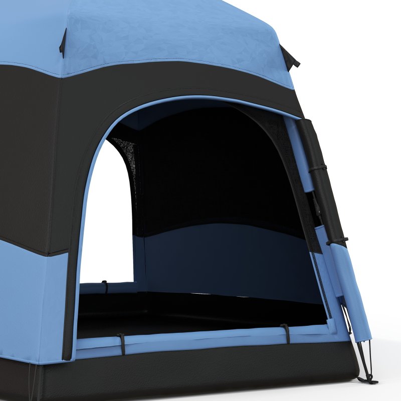 Outsunny Double Layer Pop Up Tent with Rainfly, Hexagon 4 Man Dome Tent, Portable Camping Shelter with Sewn-in Groundsheet and Carry Bag, for Festival Backpacking Road Trips, Blue