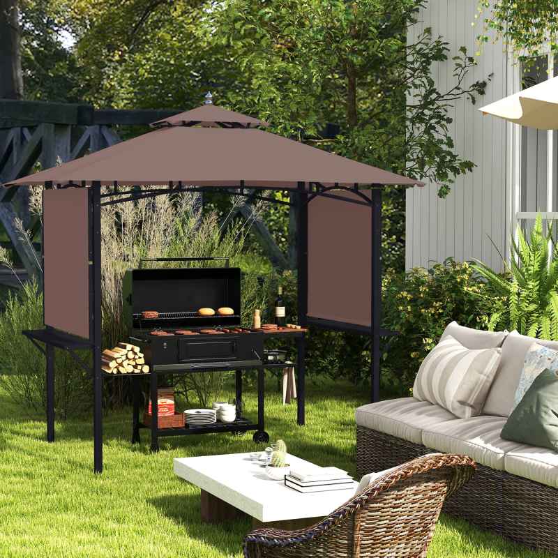 Outsunny 2.4 x 1.5 m (8' x 5') Grill Gazebo Canopy with Extendable Side Awnings, Outdoor BBQ Gazebo Shelter with 2 Side Shelves for Garden, Patio
