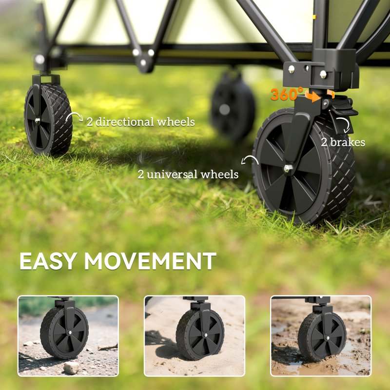 Outsunny 180L Festival Trolley on Wheels, Folding Camping Trolley Cart with Extendable Side Walls and Telescopic Handle, for Garden Beach Fishing, Light Green