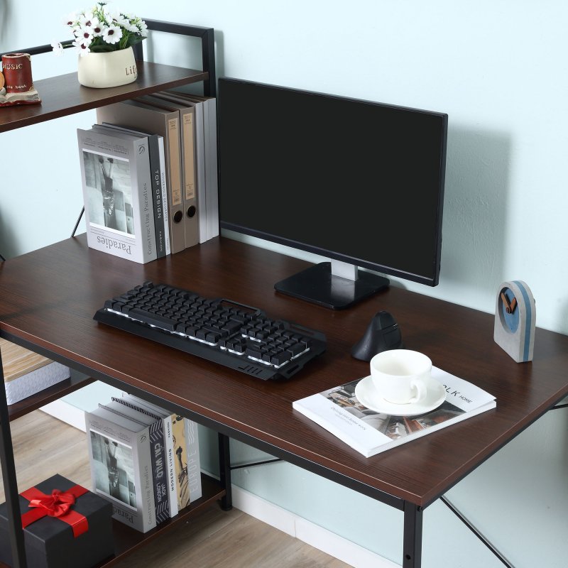 HOMCOM Computer Desk with Storage Shelves on Left or Right, Industrial Reversible Writing Desk for Home Office, Study, Easy Assembly, 120 x 64 x 121cm