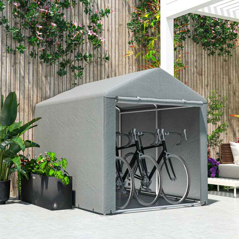 Outsunny 1.6 x 2.2m Garden Storage Shed Tent, Portable Shed Shelter with Galvanised Steel Frame and Large Door, for Motorbike, Garden Tools, Bike Storage, Light Grey