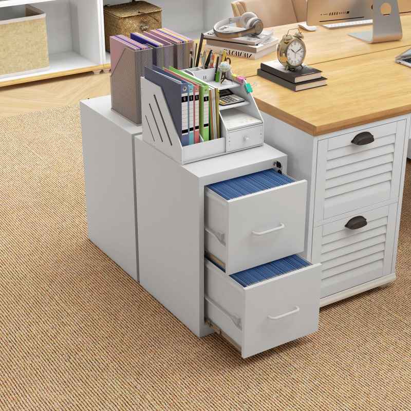 HOMCOM 2 Drawer Filing Cabinet, Vertical File Cabinet with Adjustable Hanging Bar for A4 and Letter Size, Steel Printer Stand for Home Office, Cream White