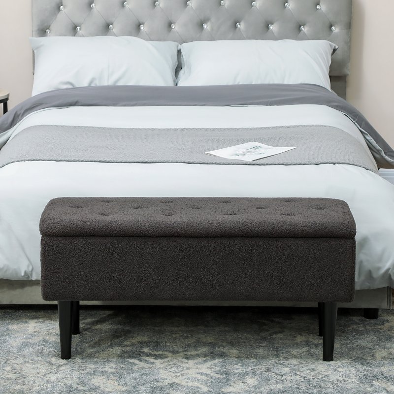 HOMCOM 47L Storage Ottoman, End of Bed Bench with Wooden Legs, Fabric Footstool for Living Room, Bedroom, 95 x 38 x 45cm