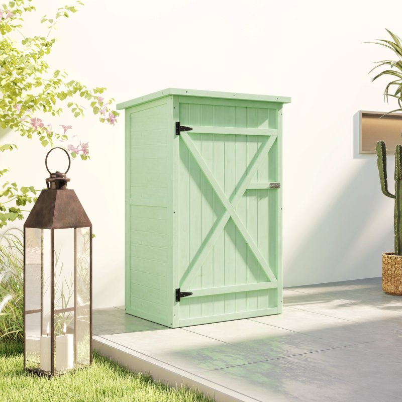 Outsunny Wooden Small Shed, Garden Storage Shed with Shelves and Bolt Latch, 75L x 56W x115H cm, Green