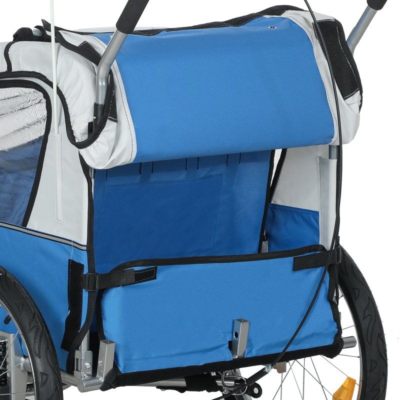 HOMCOM 2 Seat Bike Trailer for Kids, Baby Bike Stroller with 5 Point Harness, Child Bicycle Trailer with Safety Flag, Reflectors, Windproof Curtain, for 18+ Months, Blue