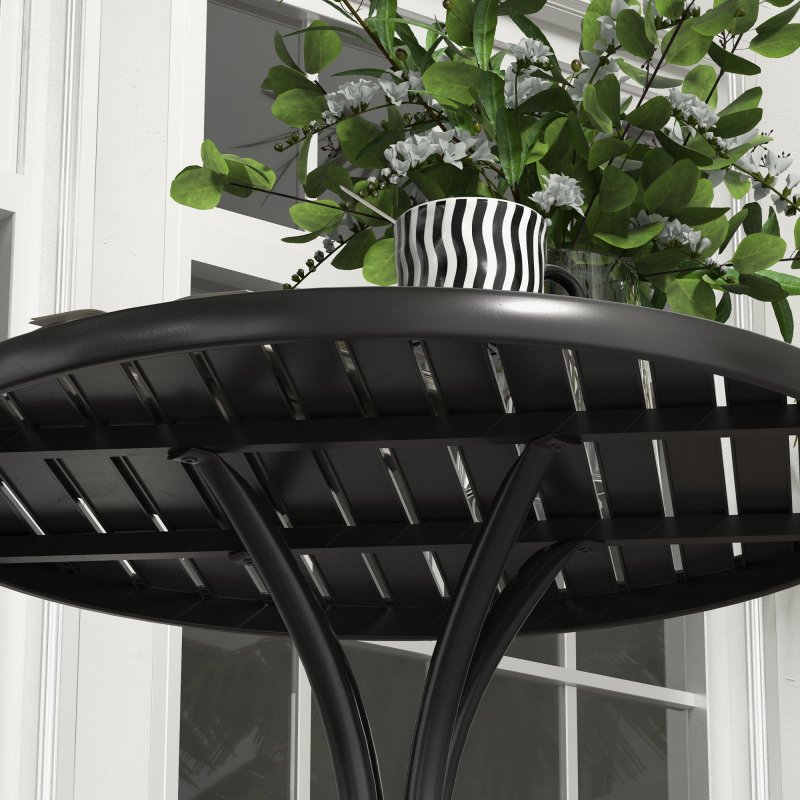 Outsunny  66cm Garden Side Table, Round Bistro Coffee Table, Outdoor Patio Table with Steel Frame and Slat Tabletop for Balcony and Porch, Black