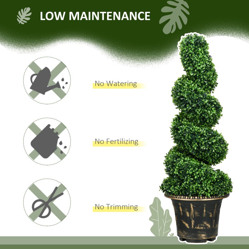 HOMCOM Set of 2 Decorative Artificial Plants Topiary Spiral Boxwood Trees in Pot, Fake Plants for Home Indoor Outdoor Decor, 90cm