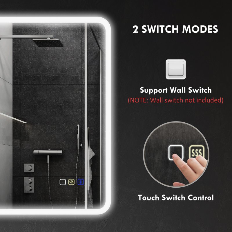 HOMCOM  Backlit Illuminated Bathroom Mirror with LED Lights and Bluetooth, Wall Mounted Vanity Mirror with 3 Colours Dimmable, Anti-Fog, Memory Function, Touch Switch, IP44