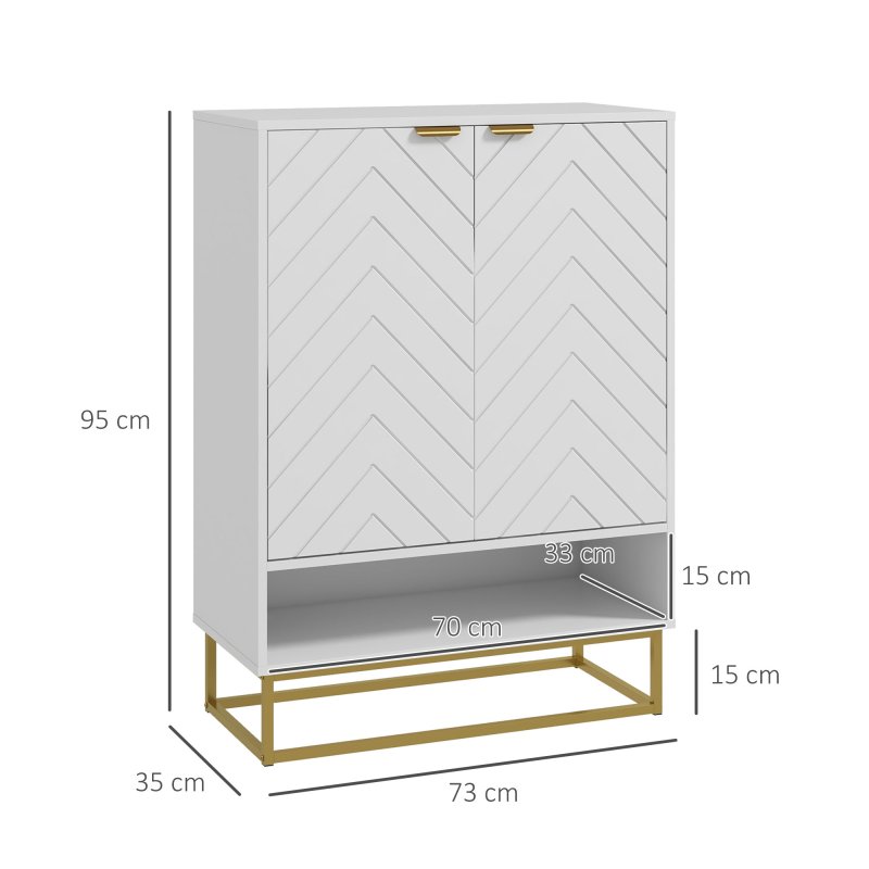 HOMCOM Shoe Cabinet, 12 Pairs Shoe Storage Cabinet with 2 Chevron Doors, Adjustable Shelf, Open Shelf and 6 Vents for Entryway, Hallway, White
